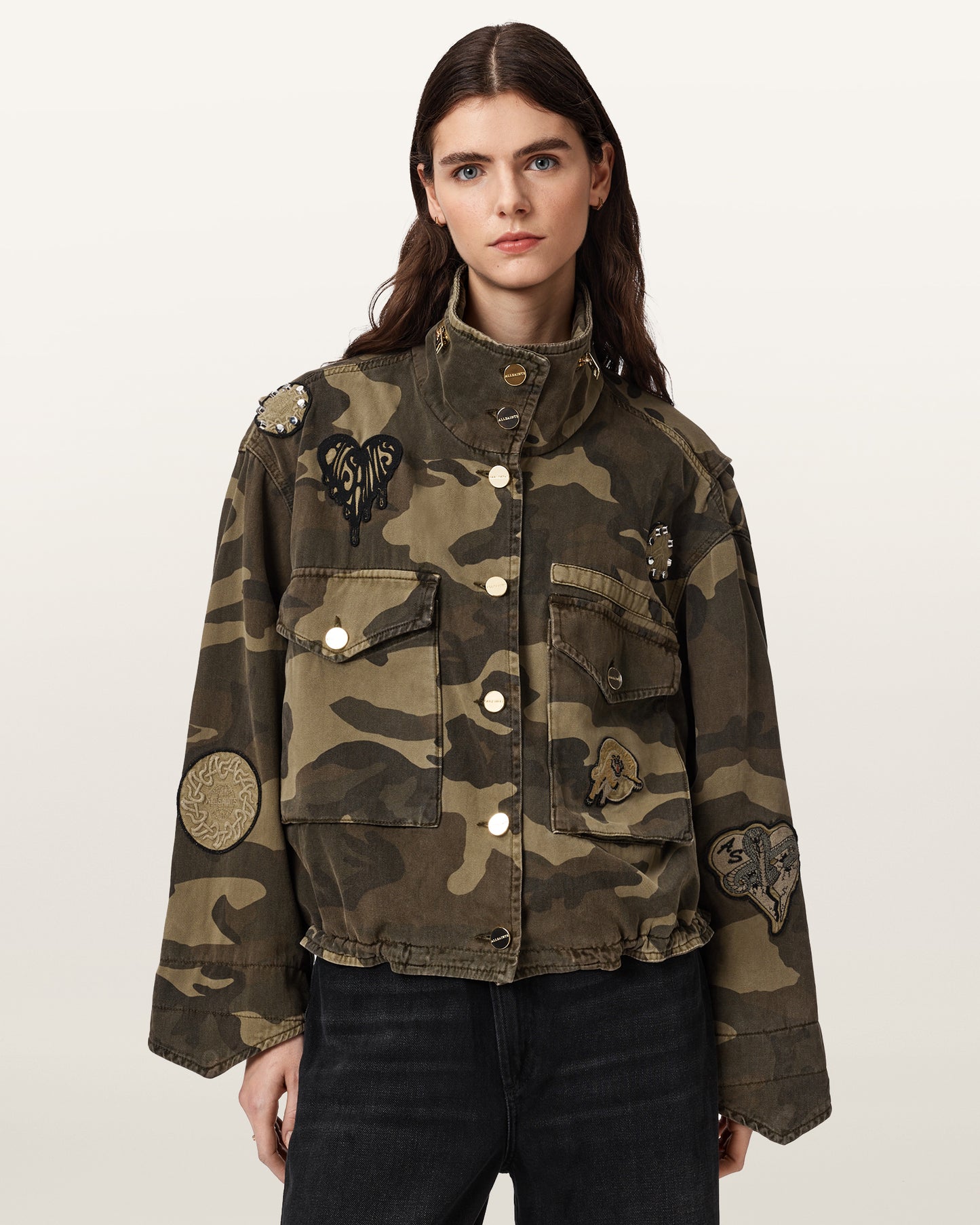 Seashell ג'קט פרינט צבאי לנשים Clay Patch Jacket ALLSAINTS