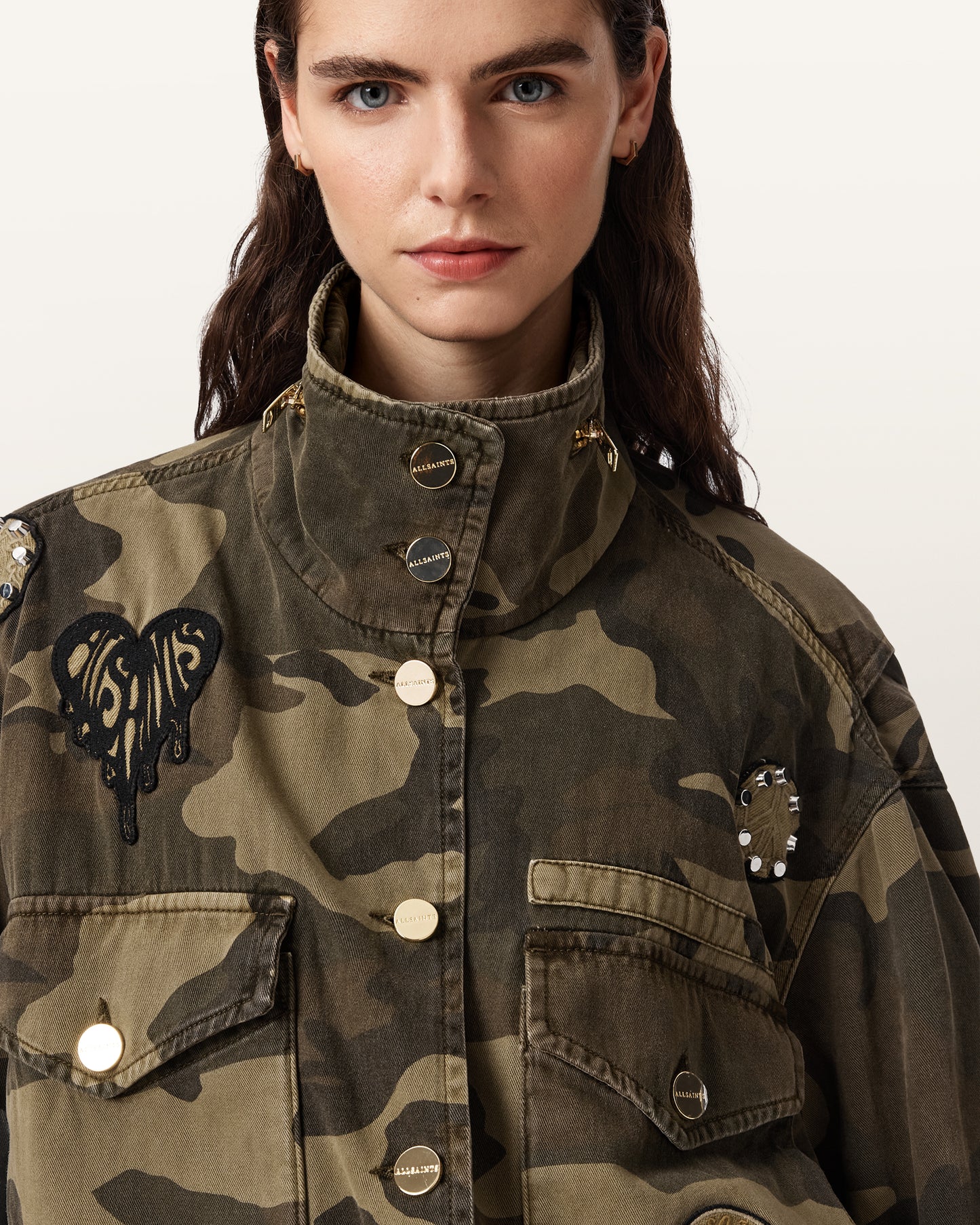 Seashell ג'קט פרינט צבאי לנשים Clay Patch Jacket ALLSAINTS