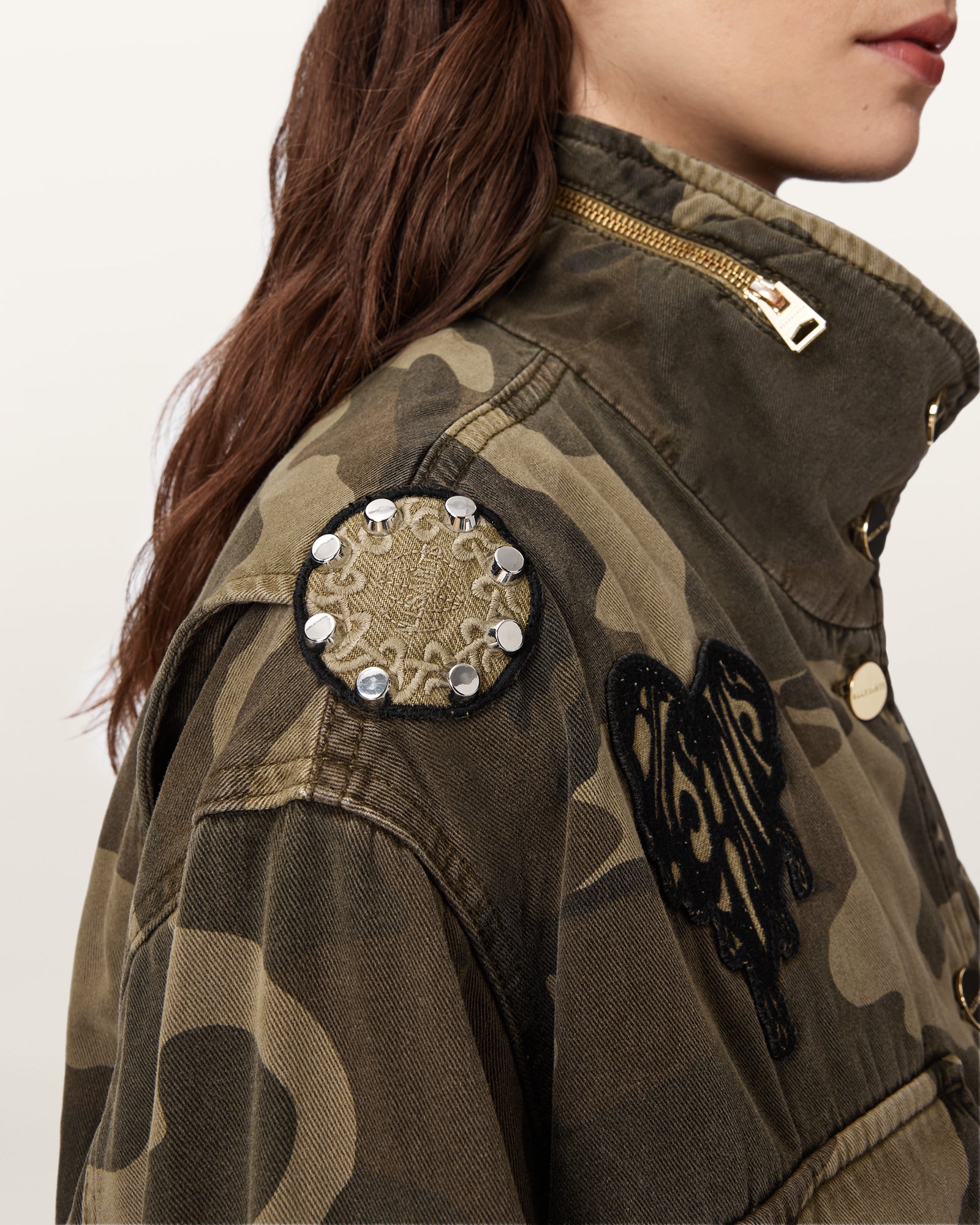 Dark Slate Gray ג'קט פרינט צבאי לנשים Clay Patch Jacket ALLSAINTS