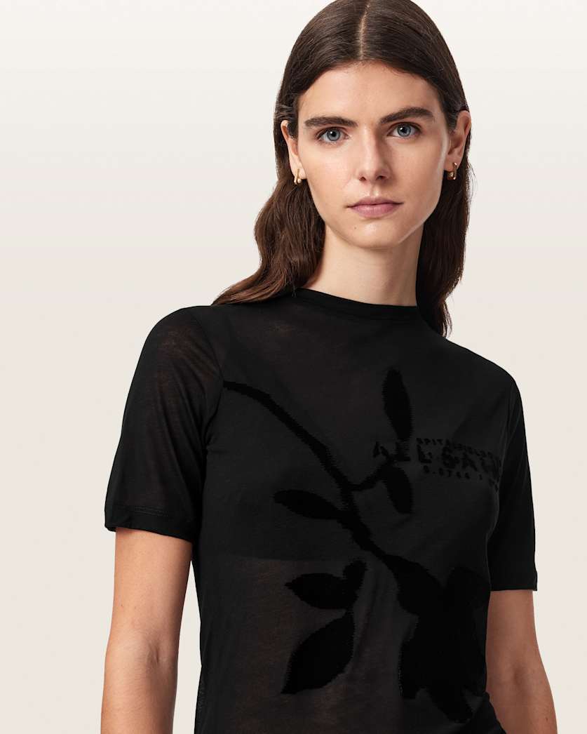 Black טי שירט קצרה עם הדפס גרפי לנשים Athea ALLSAINTS