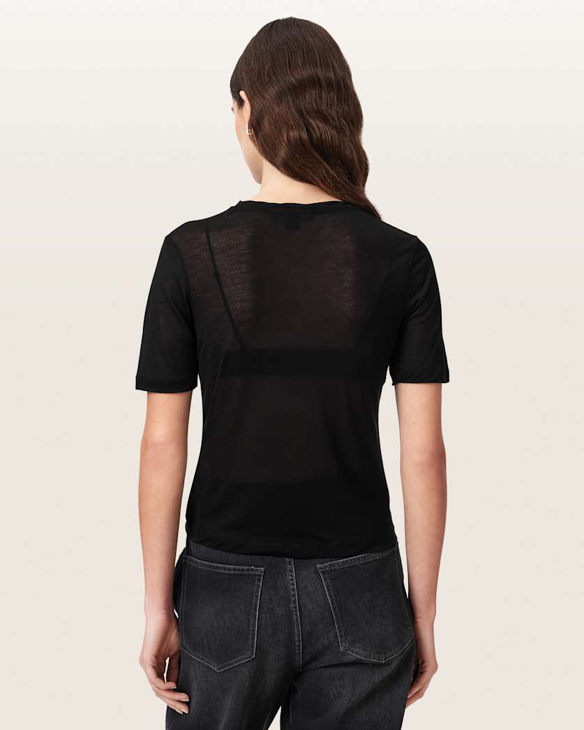 Black טי שירט קצרה עם הדפס גרפי לנשים Athea ALLSAINTS
