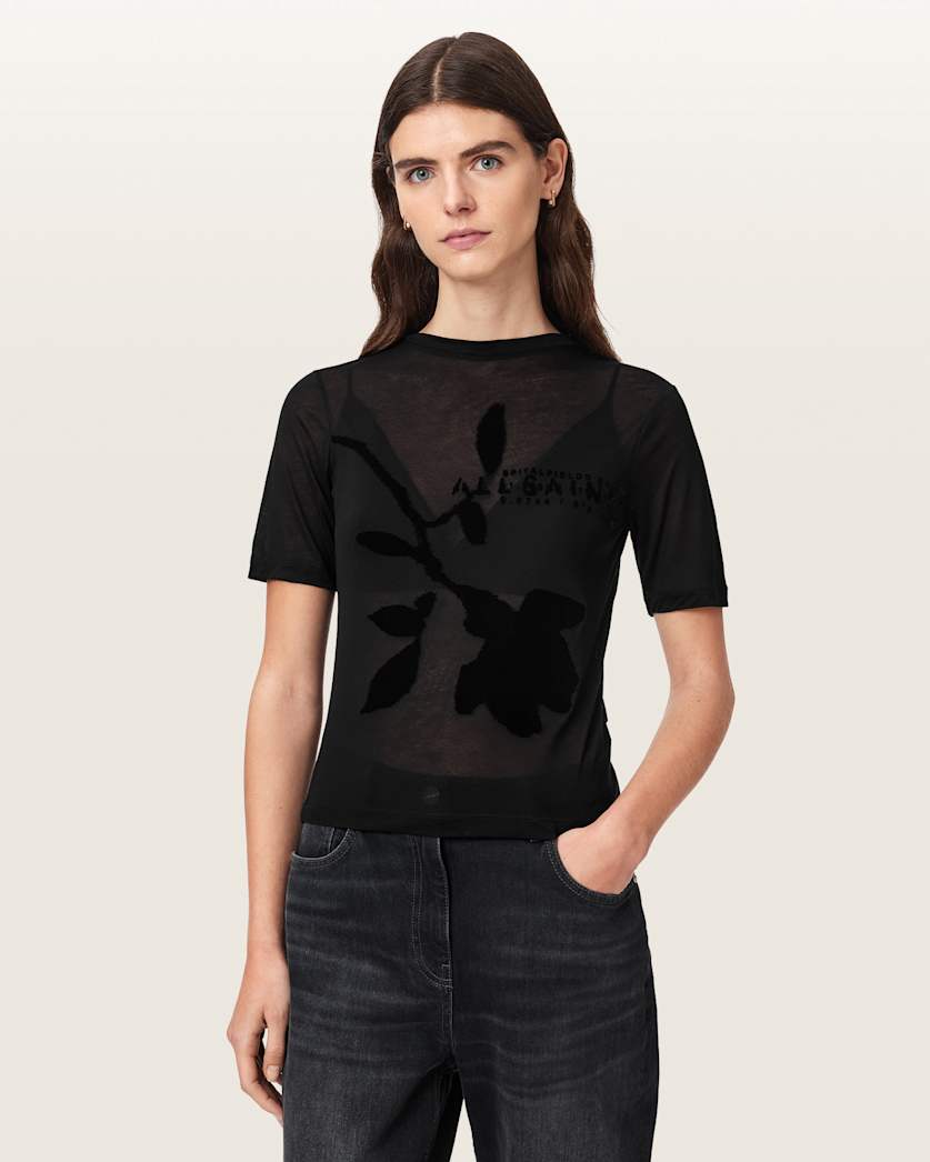 Black טי שירט קצרה עם הדפס גרפי לנשים Athea ALLSAINTS