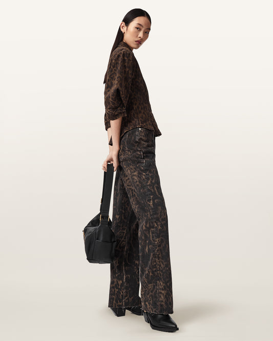 חולצה מכופתרת בפרינט מנומר קצרה לנשים Nancy Denim Shirt