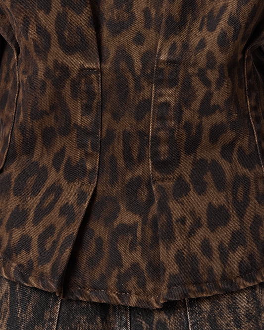 חולצה מכופתרת בפרינט מנומר קצרה לנשים Nancy Denim Shirt