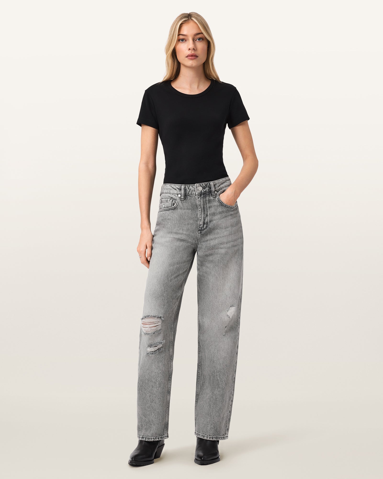 Antique White ג'ינס ארוך לנשים  Brooklyn - Straight Fit ALLSAINTS