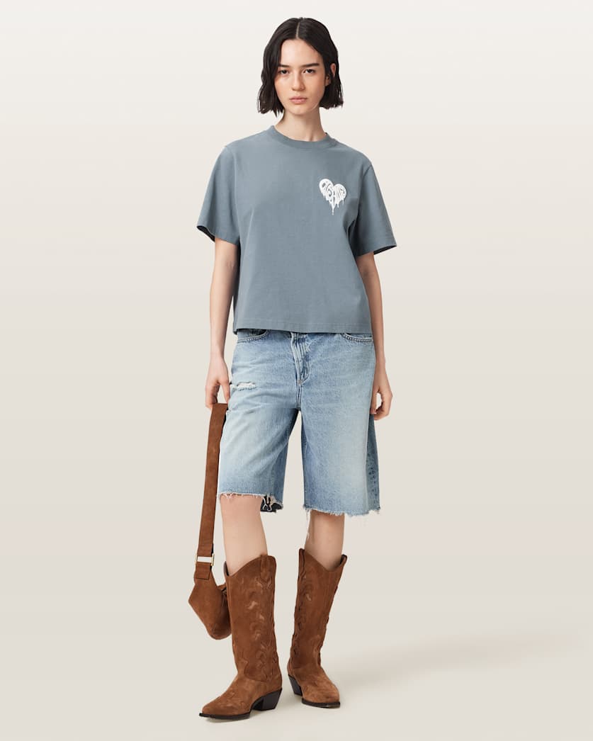 Light Gray טי שירט בוקסית עם הדפס גרפי לנשים Lisa ALLSAINTS