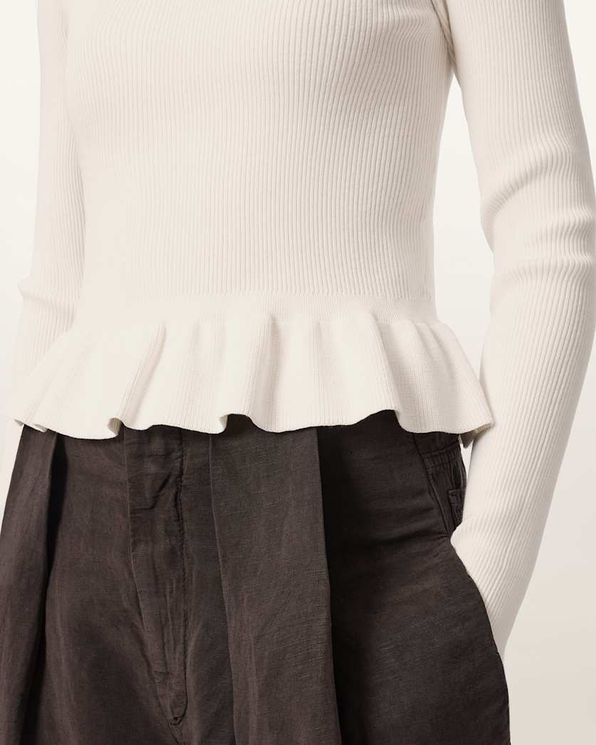Antique White סוודר סריג קליל וצמוד לנשים Jas ALLSAINTS