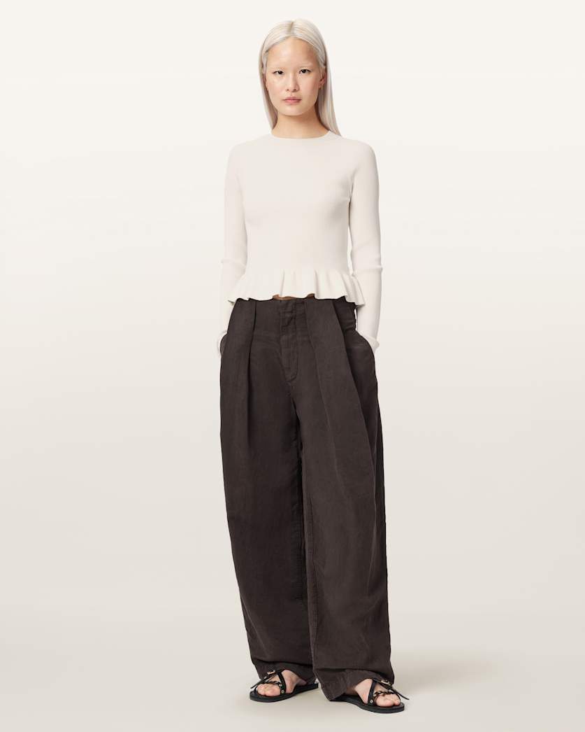 Antique White סוודר סריג קליל וצמוד לנשים Jas ALLSAINTS