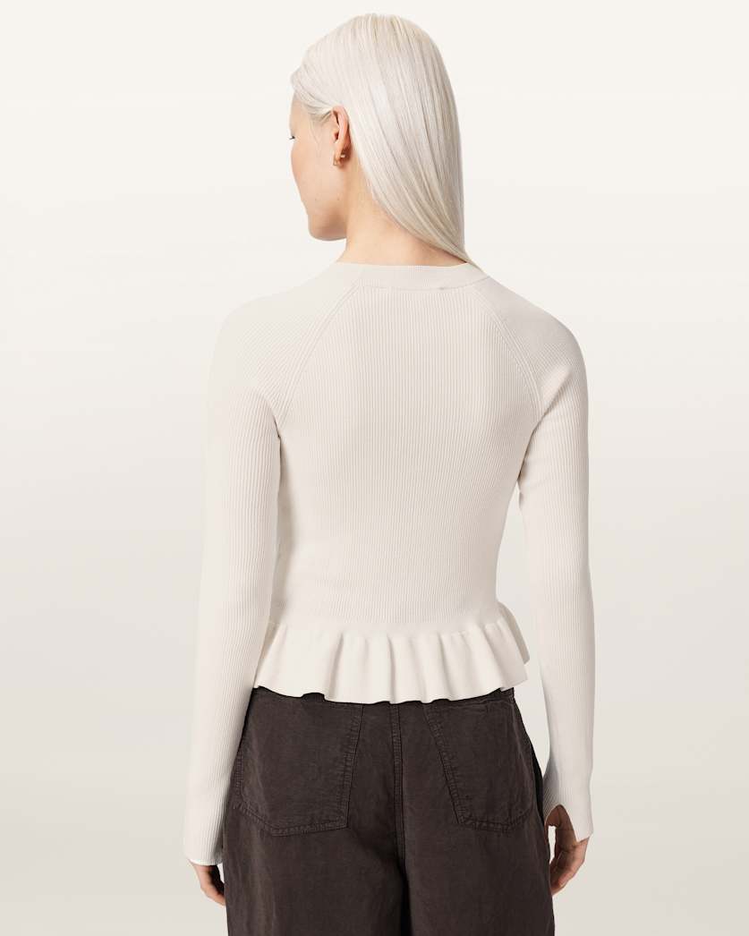 Antique White סוודר סריג קליל וצמוד לנשים Jas ALLSAINTS