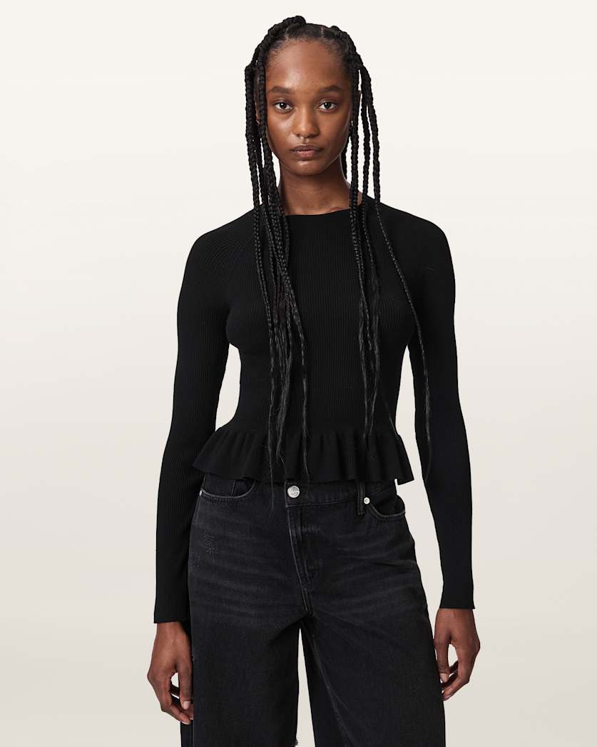 Black סוודר סריג קליל וצמוד לנשים Jas ALLSAINTS