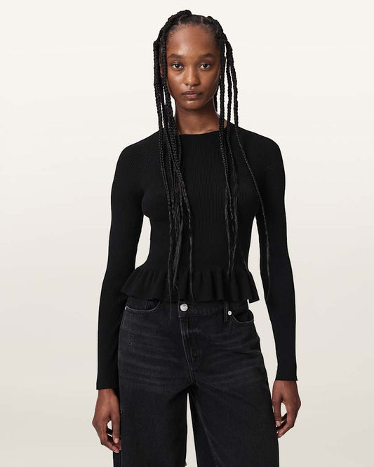 Black סוודר סריג קליל וצמוד לנשים Jas ALLSAINTS