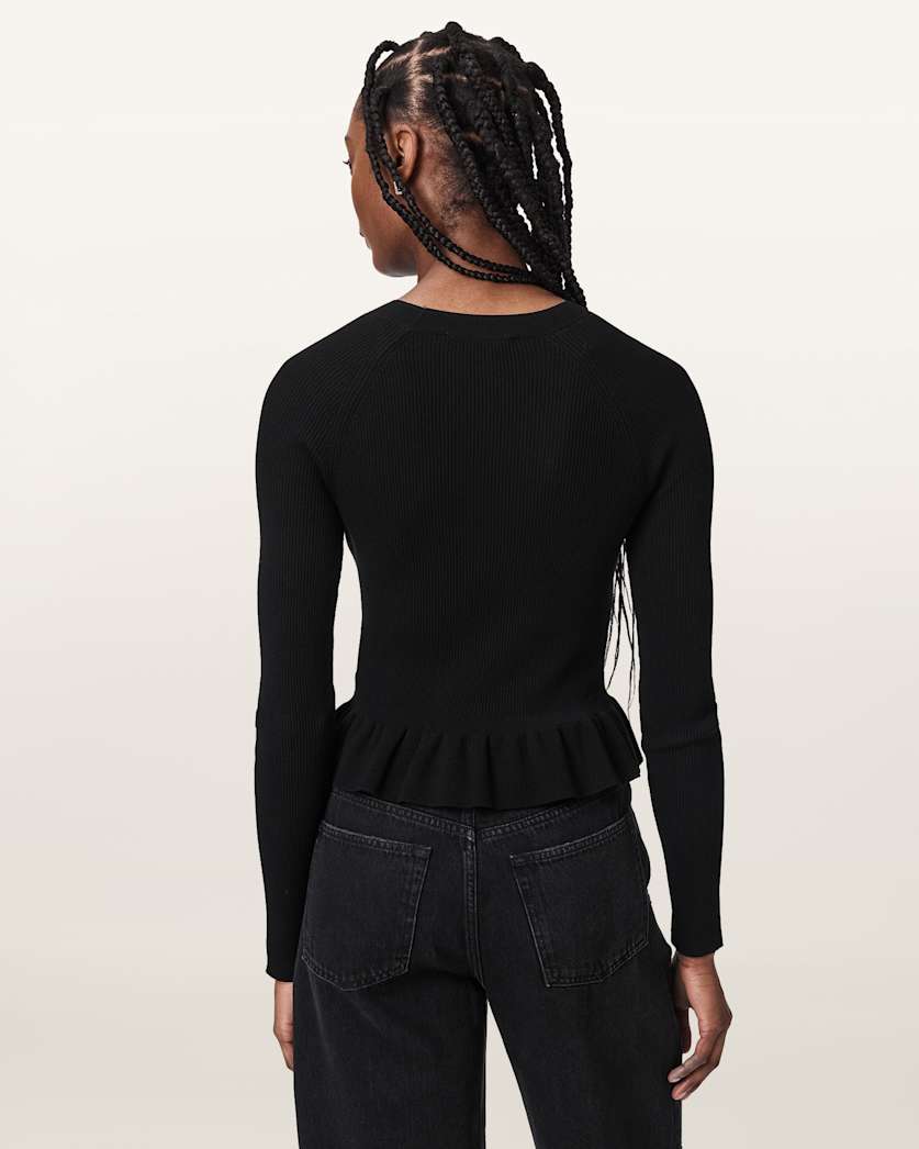 Black סוודר סריג קליל וצמוד לנשים Jas ALLSAINTS