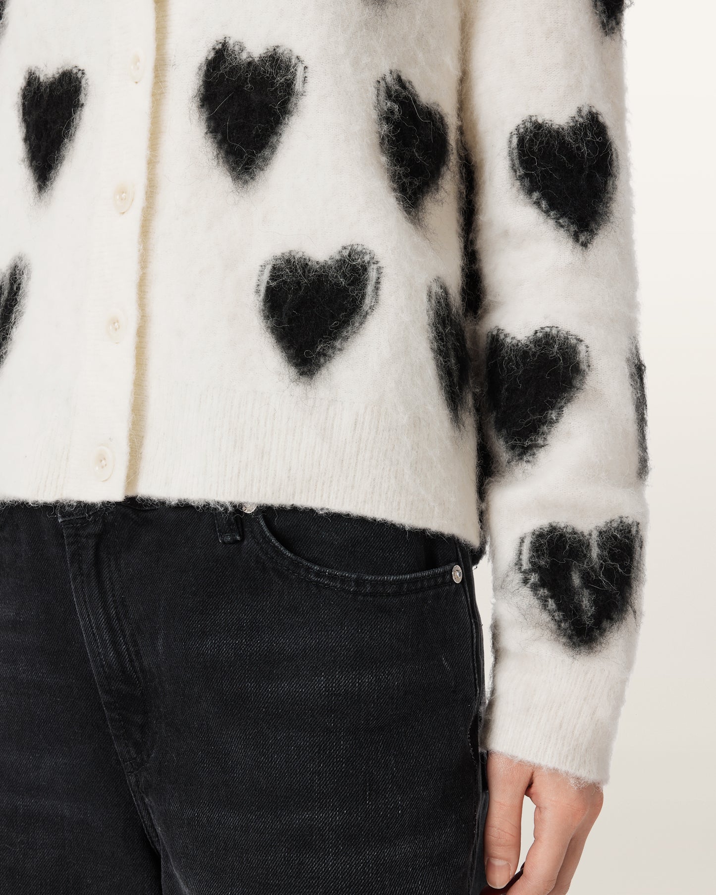 Black קרדיגן לבבות לנשים  Scatter Heart ALLSAINTS