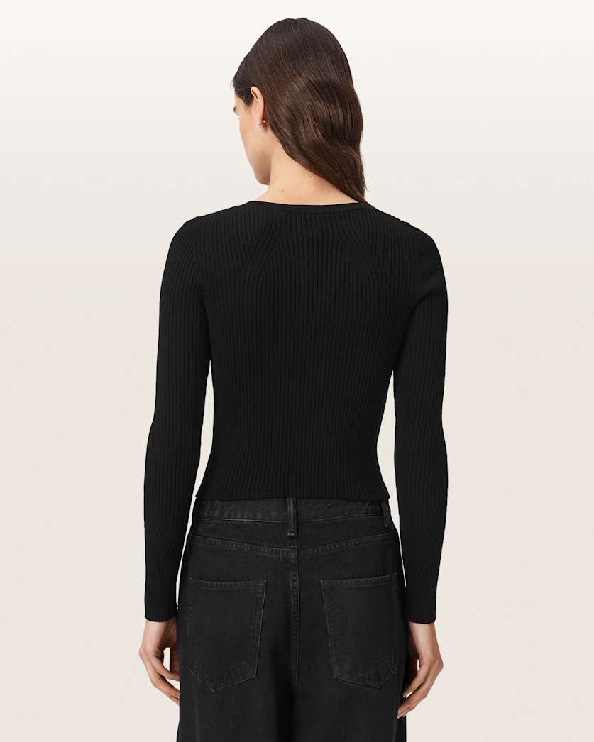 Black קרדיגן סריג עם שני רוכסנים לנשים Cruz ALLSAINTS