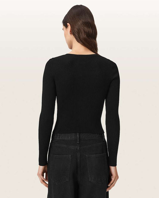 Black קרדיגן סריג עם שני רוכסנים לנשים Cruz ALLSAINTS