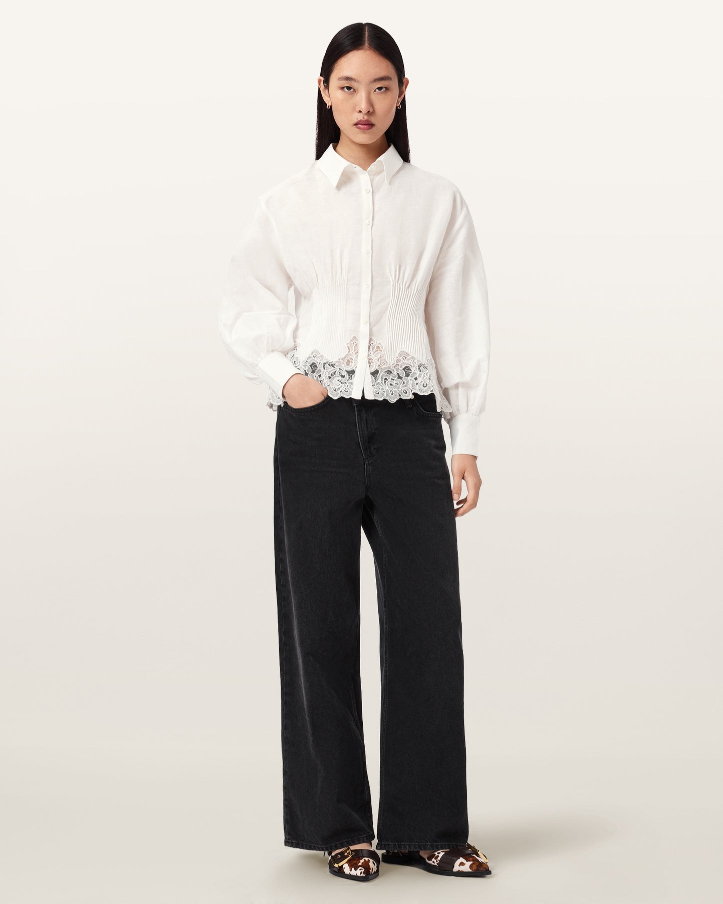 Seashell חולצה מכופתרת ארוכה לנשים Carol Shirt ALLSAINTS