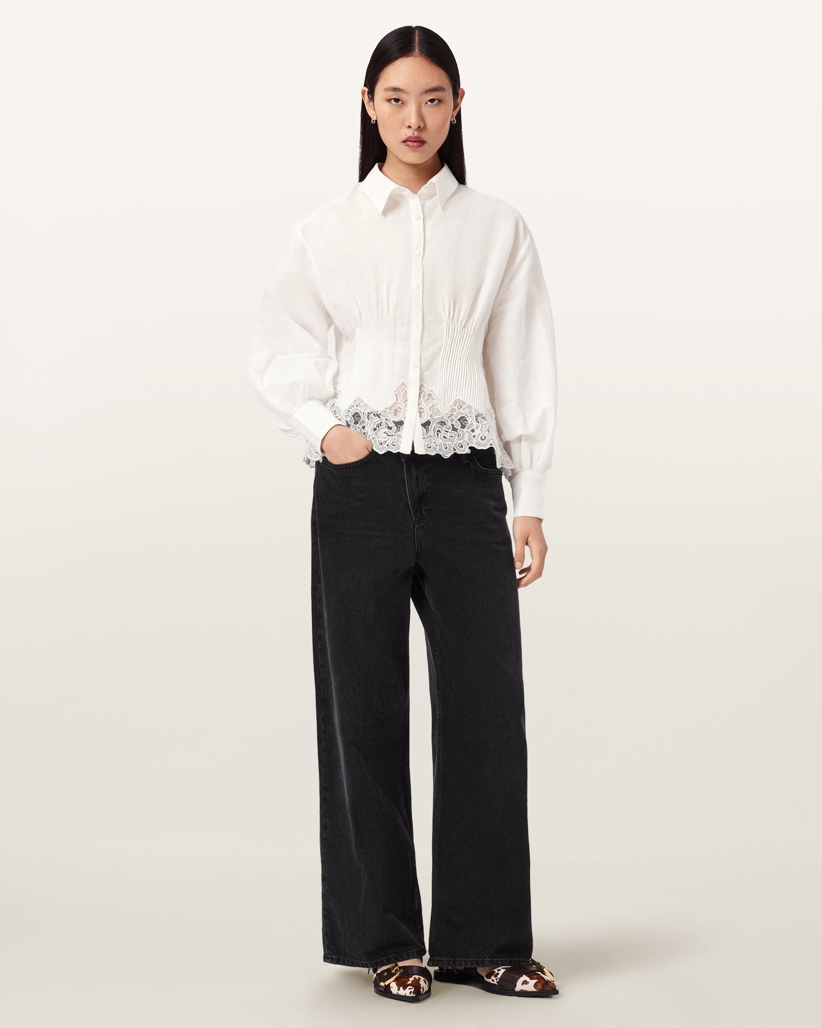 Seashell חולצה מכופתרת ארוכה לנשים Carol Shirt ALLSAINTS