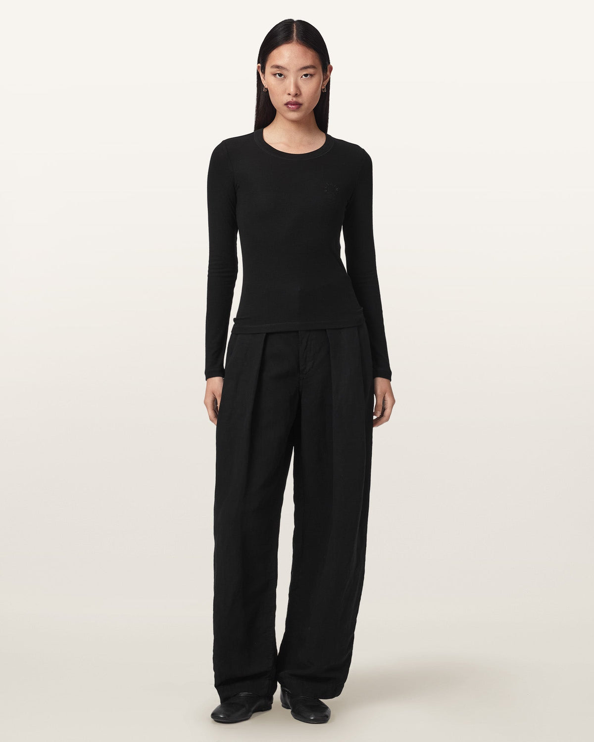 Black חולצת טריקו שרוול ארוך לנשים Rina ALLSAINTS