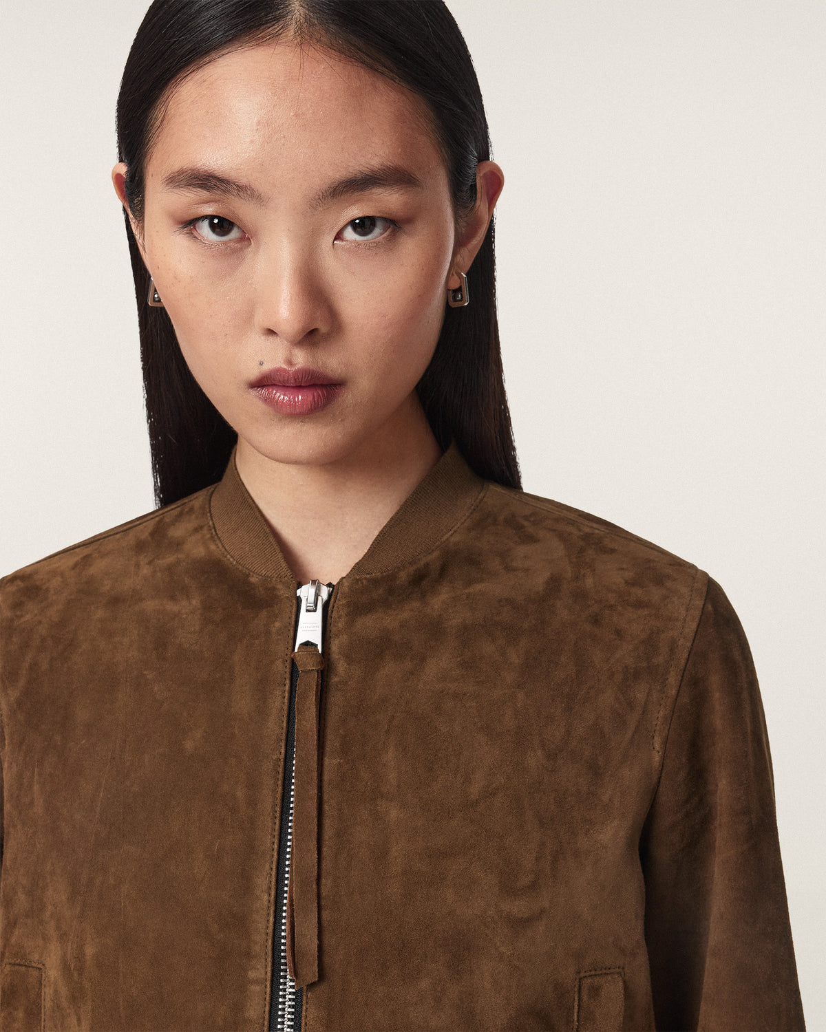 Dark Olive Green Orten suede bomber מעיל אופנה לנשים ALLSAINTS