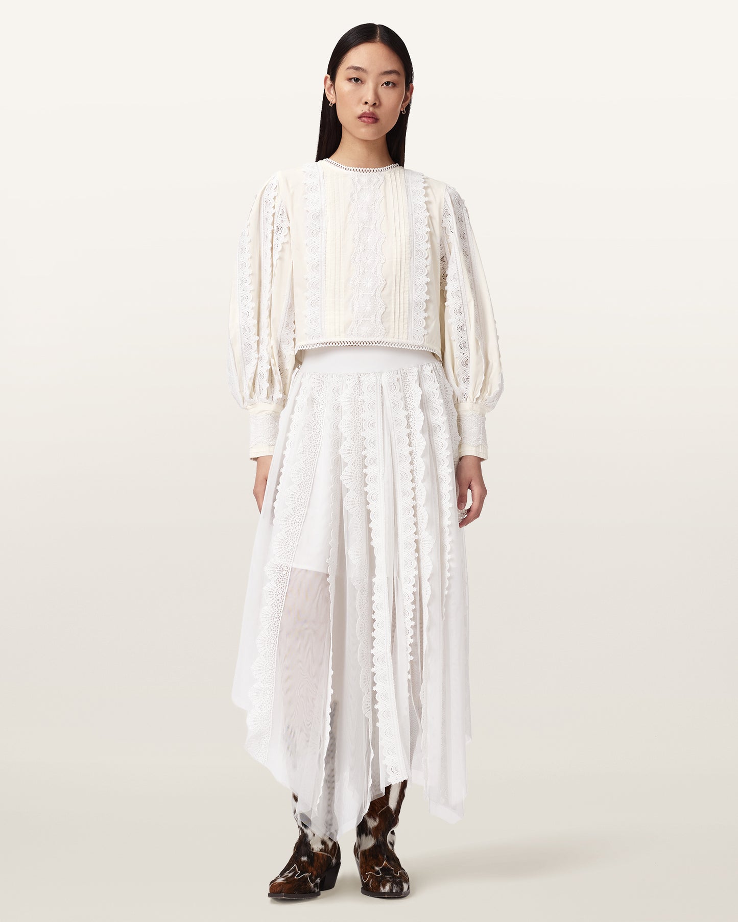 Antique White חולצה ארוכה לנשים Hart Emb Top ALLSAINTS
