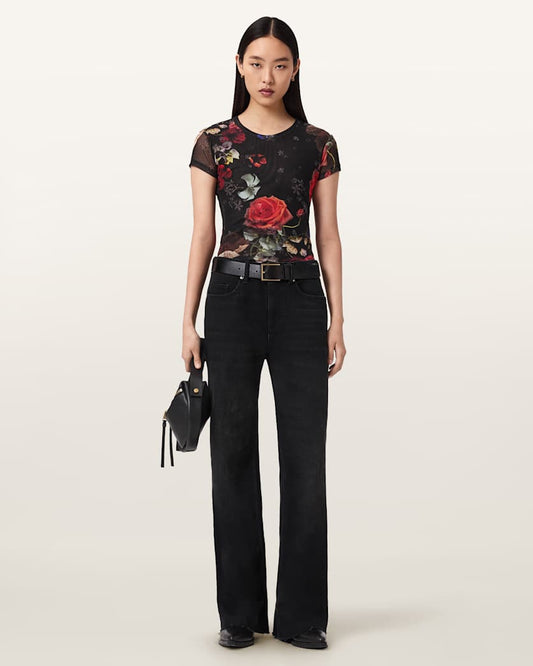 Antique White טי שירט קצרה לנשים Ellie Mesh ALLSAINTS