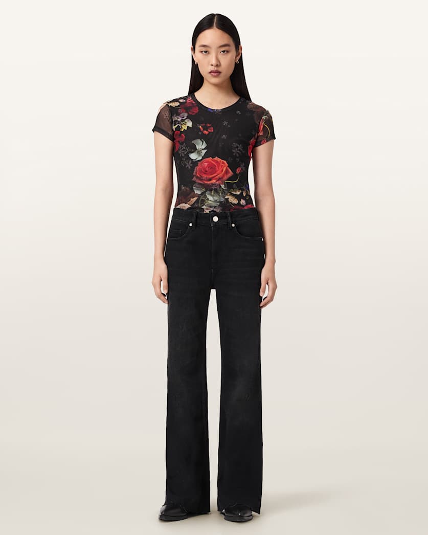 Antique White טי שירט קצרה לנשים Ellie Mesh ALLSAINTS