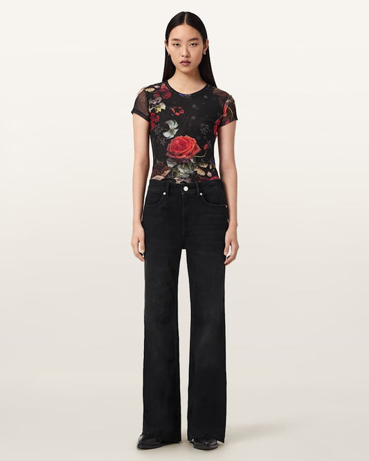 Antique White טי שירט קצרה לנשים Ellie Mesh ALLSAINTS