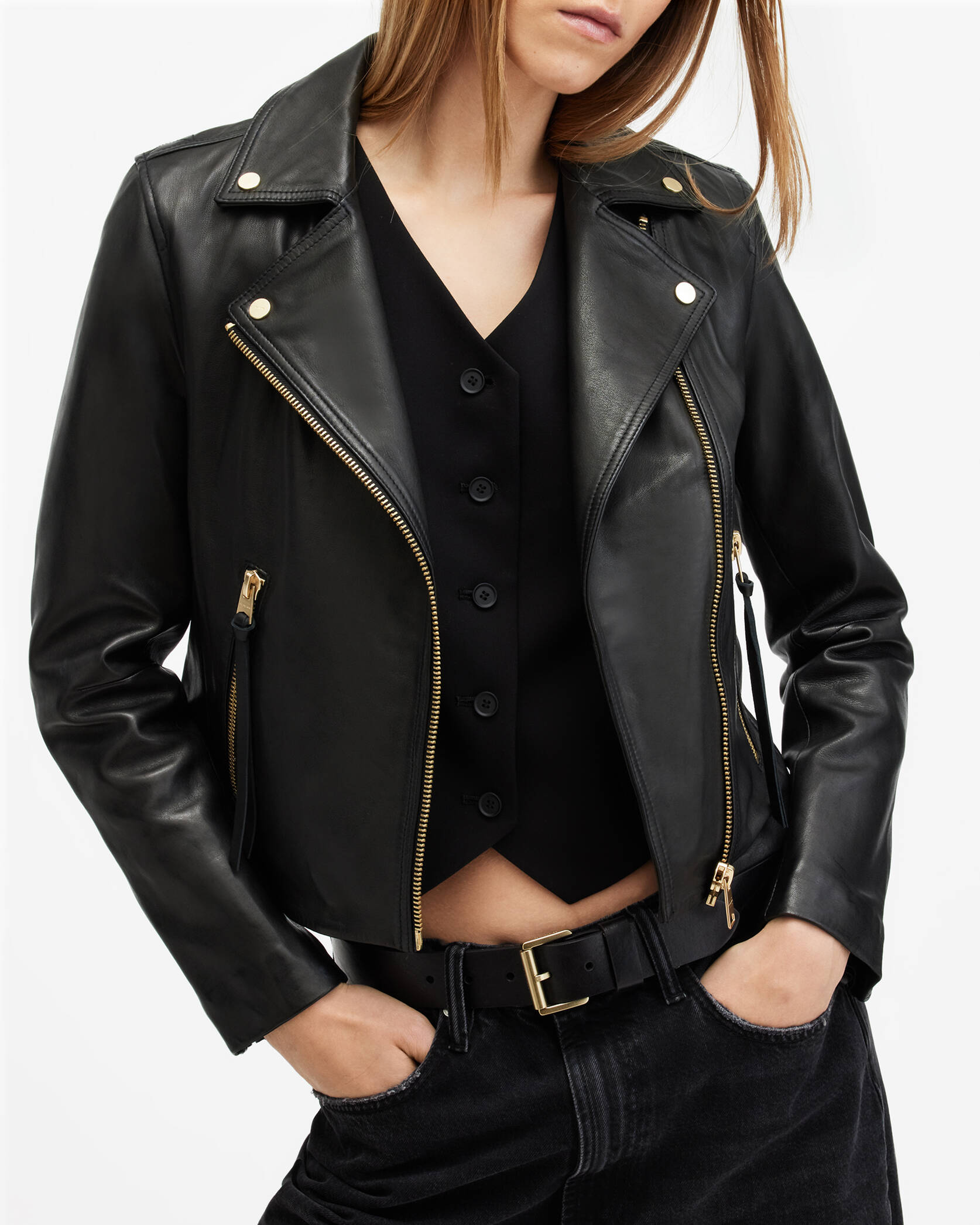 Black ג'קט עור לנשים Dalby Biker 5108 ALLSAINTS