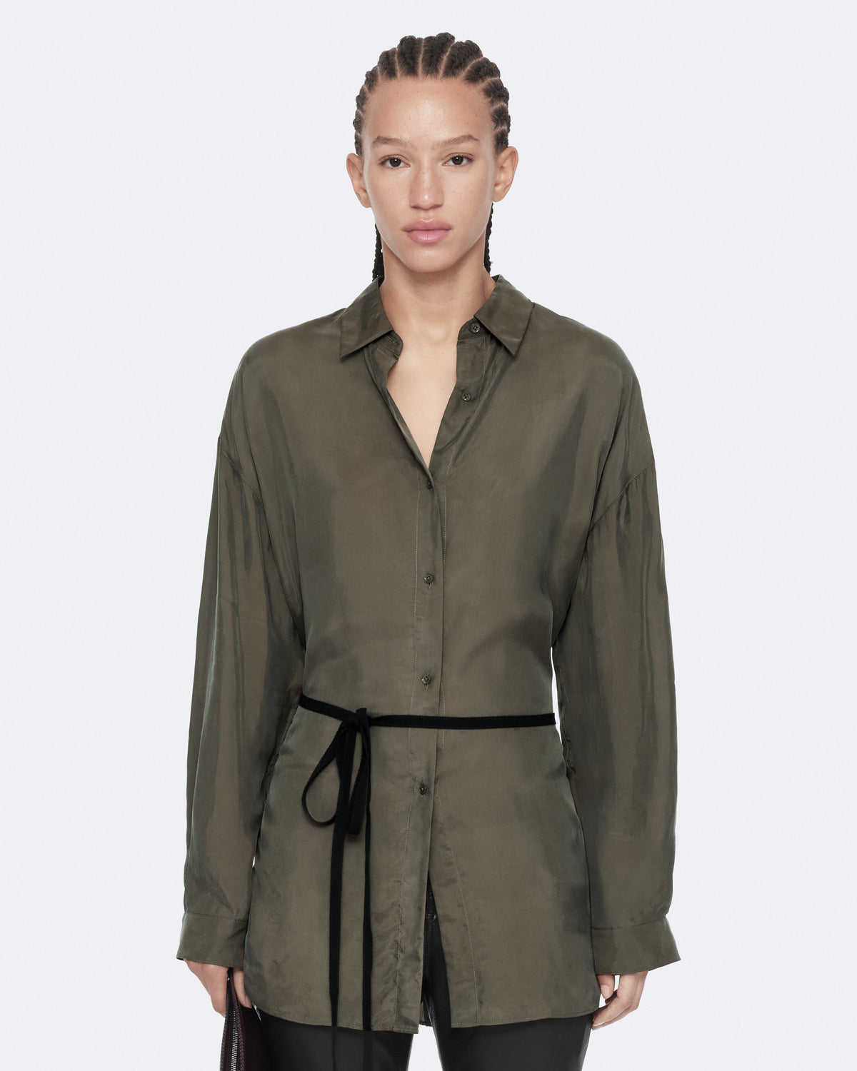 Dark Olive Green חולצה מכופתרת ארוכה לנשים Ilana ALLSAINTS