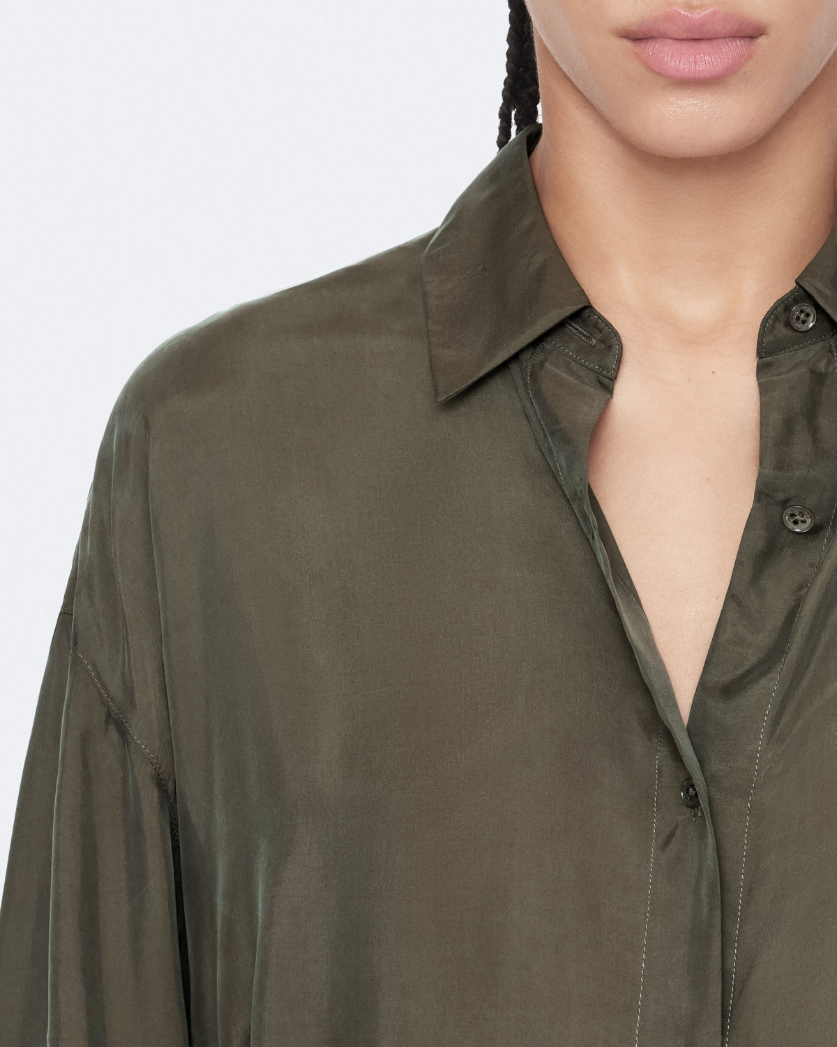 Dark Olive Green חולצה מכופתרת ארוכה לנשים Ilana ALLSAINTS