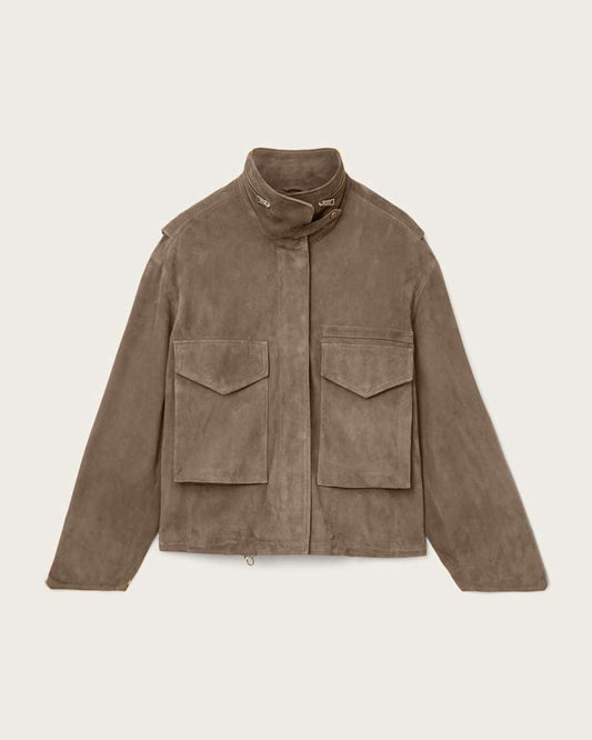 Dim Gray ג'קט מזמש קרופ עם צווארון משפך לנשים Clay ALLSAINTS