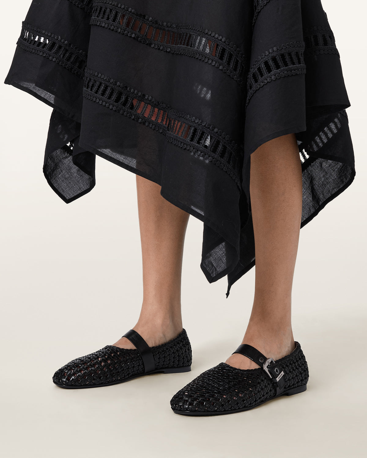 Black נעלי בובה קלועות לנשים Sabine ALLSAINTS