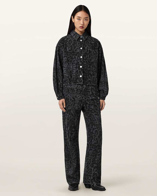 Dark Slate Gray ג'קט דנים מנומר לנשים Nicky ALLSAINTS