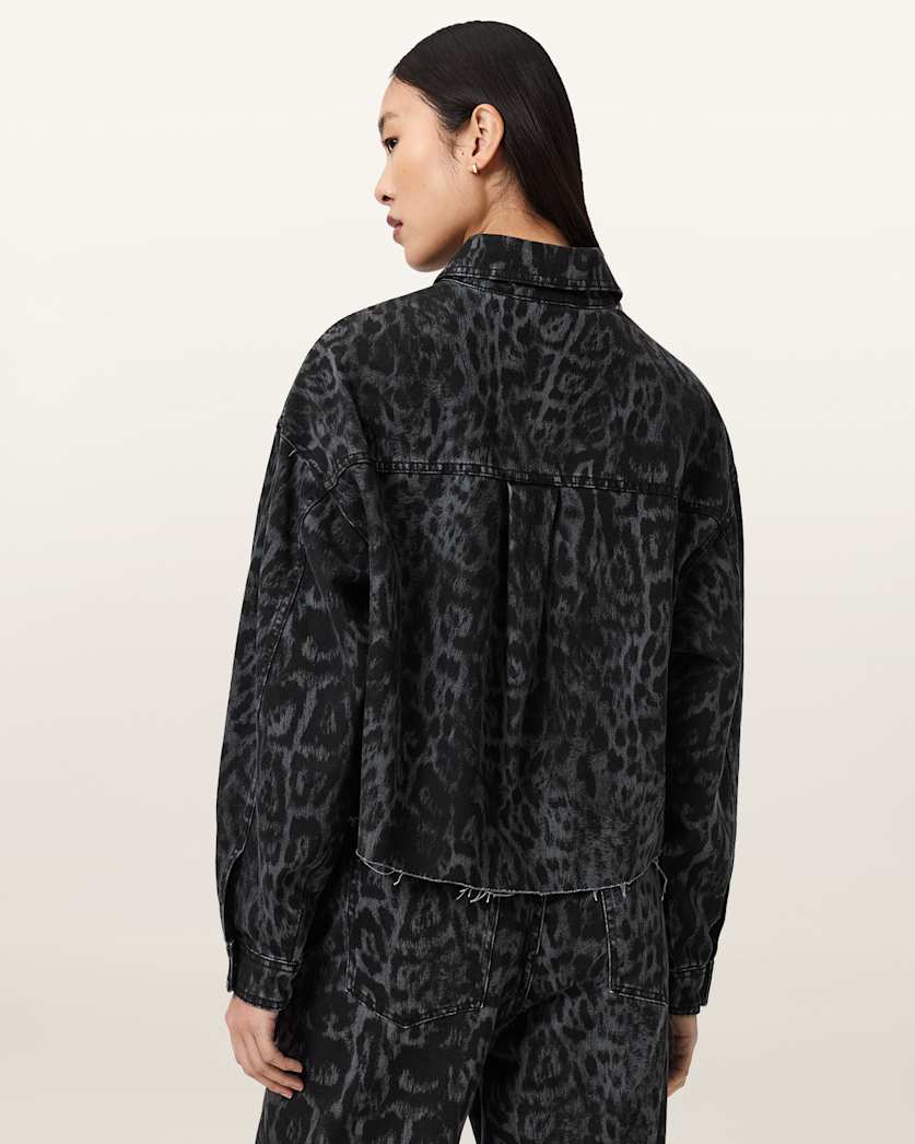 Dark Slate Gray ג'קט דנים מנומר לנשים Nicky ALLSAINTS