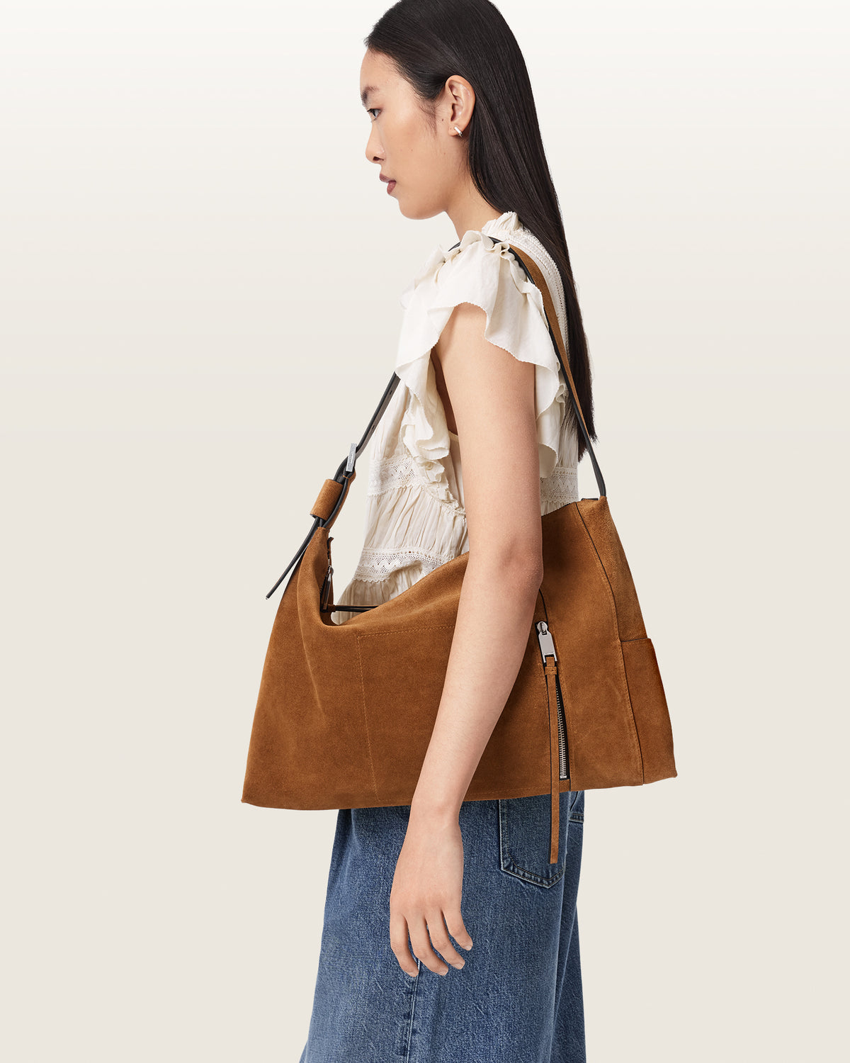 Antique White Alba suede תיק צד לנשים ALLSAINTS