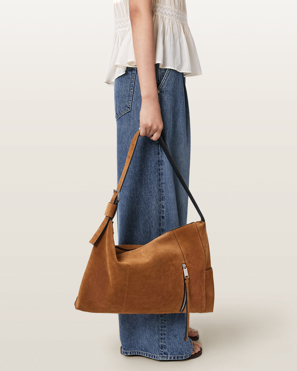 Antique White Alba suede תיק צד לנשים ALLSAINTS