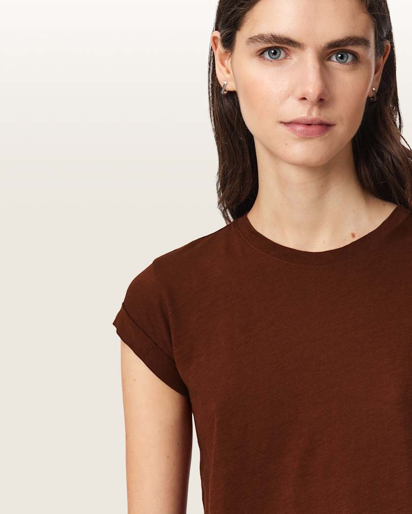 Saddle Brown טי שירט קצרה עם צווארון עגול לנשים Anna ALLSAINTS