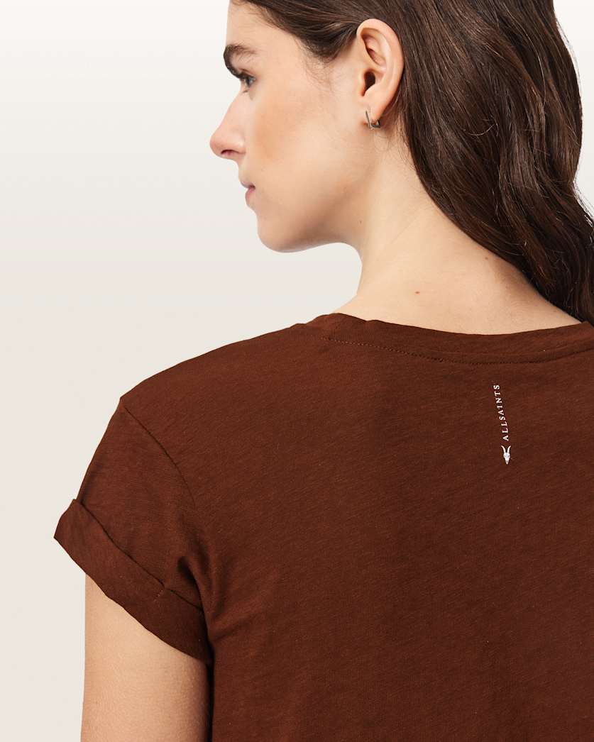Saddle Brown טי שירט קצרה עם צווארון עגול לנשים Anna ALLSAINTS