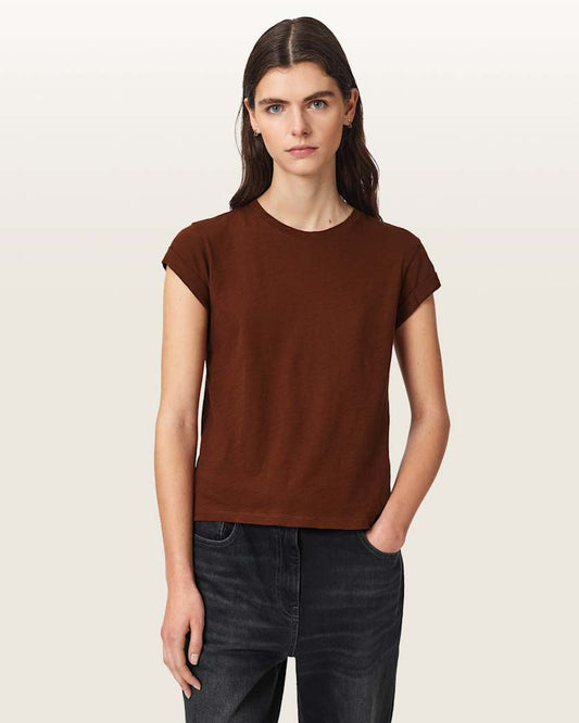 Saddle Brown טי שירט קצרה עם צווארון עגול לנשים Anna ALLSAINTS