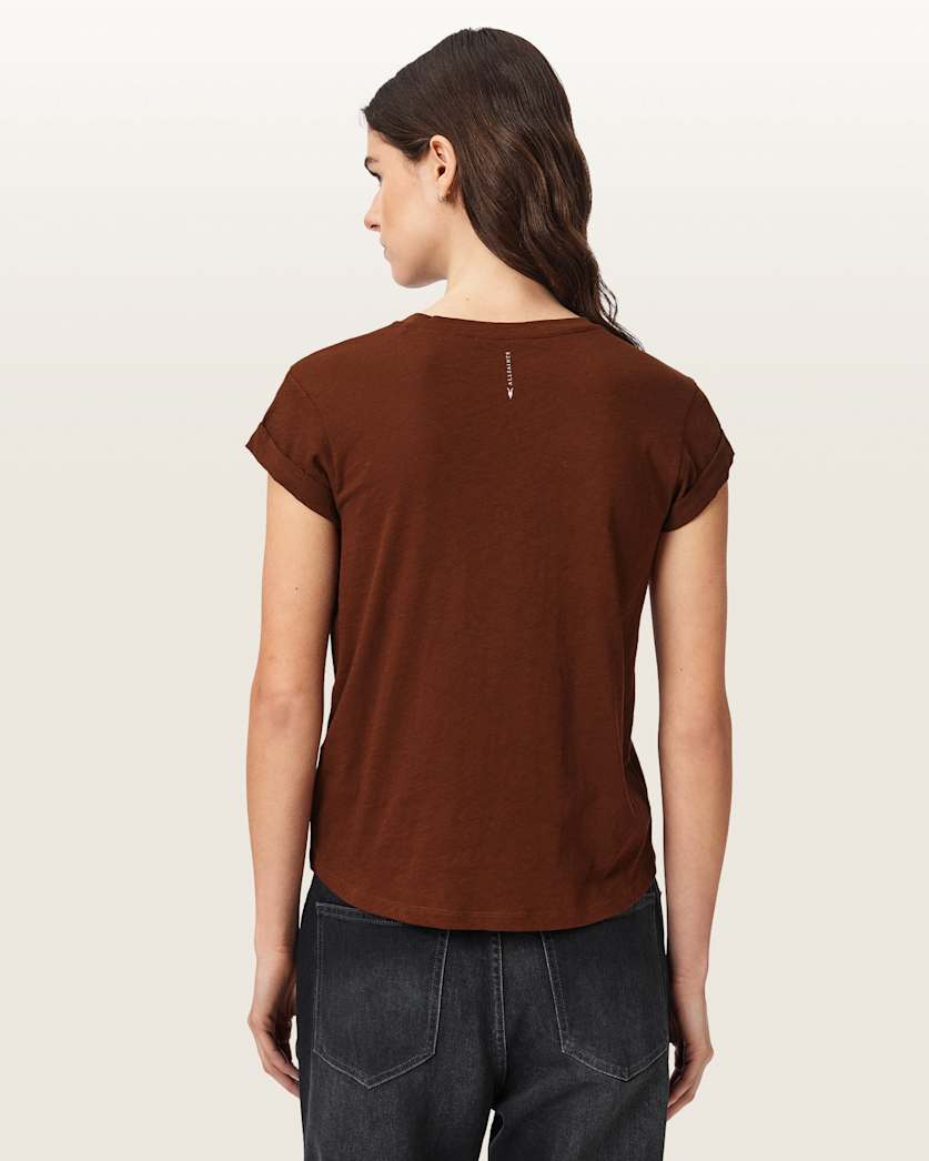 Saddle Brown טי שירט קצרה עם צווארון עגול לנשים Anna ALLSAINTS