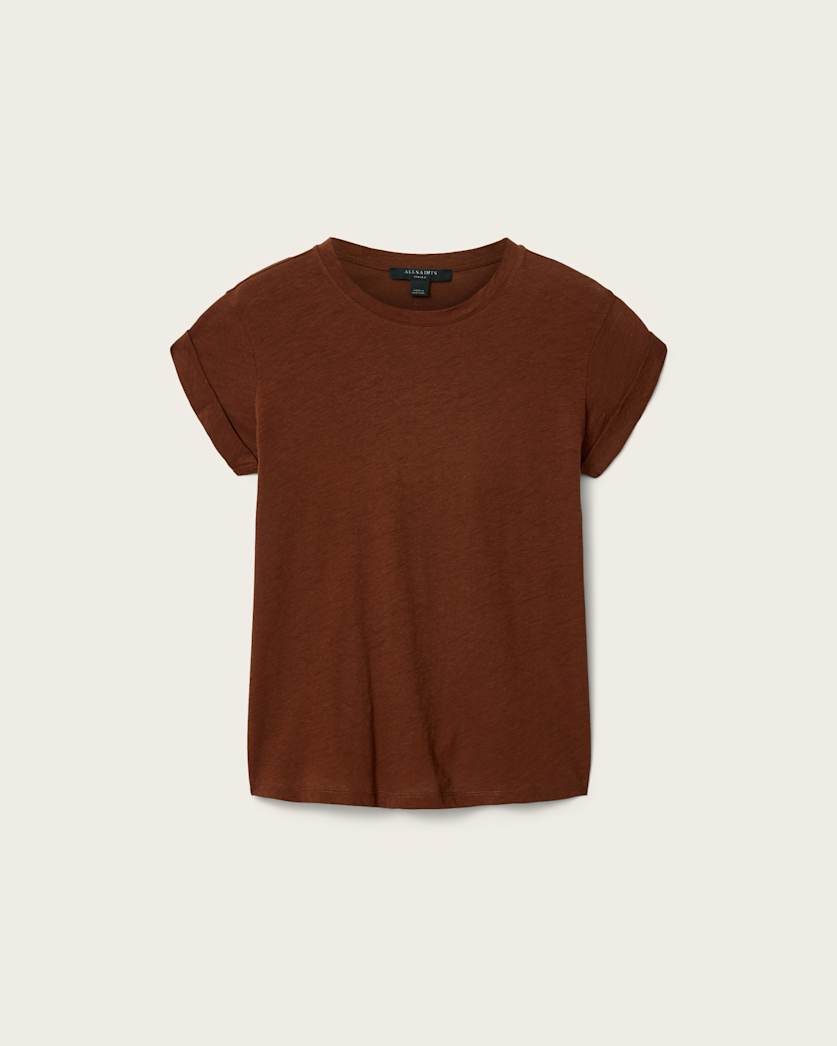 Saddle Brown טי שירט קצרה עם צווארון עגול לנשים Anna ALLSAINTS