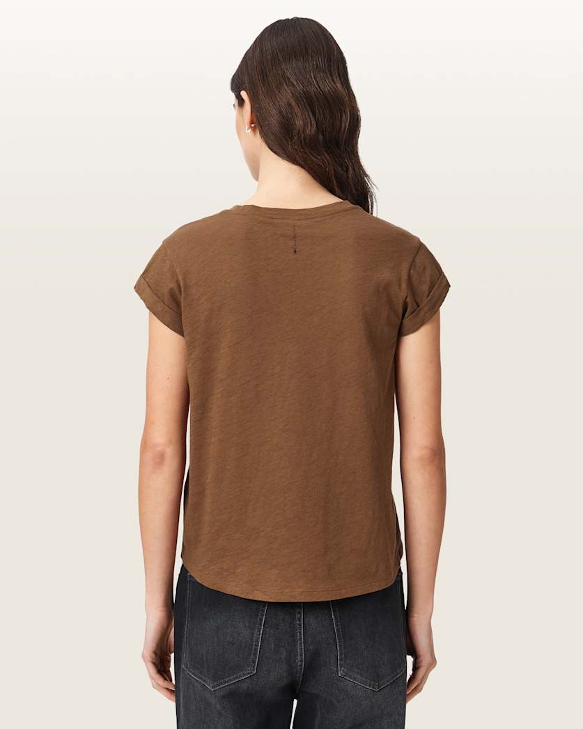 Dark Olive Green טי שירט קצרה עם צווארון עגול לנשים Anna ALLSAINTS