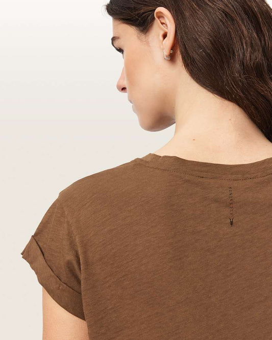 Dark Olive Green טי שירט קצרה עם צווארון עגול לנשים Anna ALLSAINTS