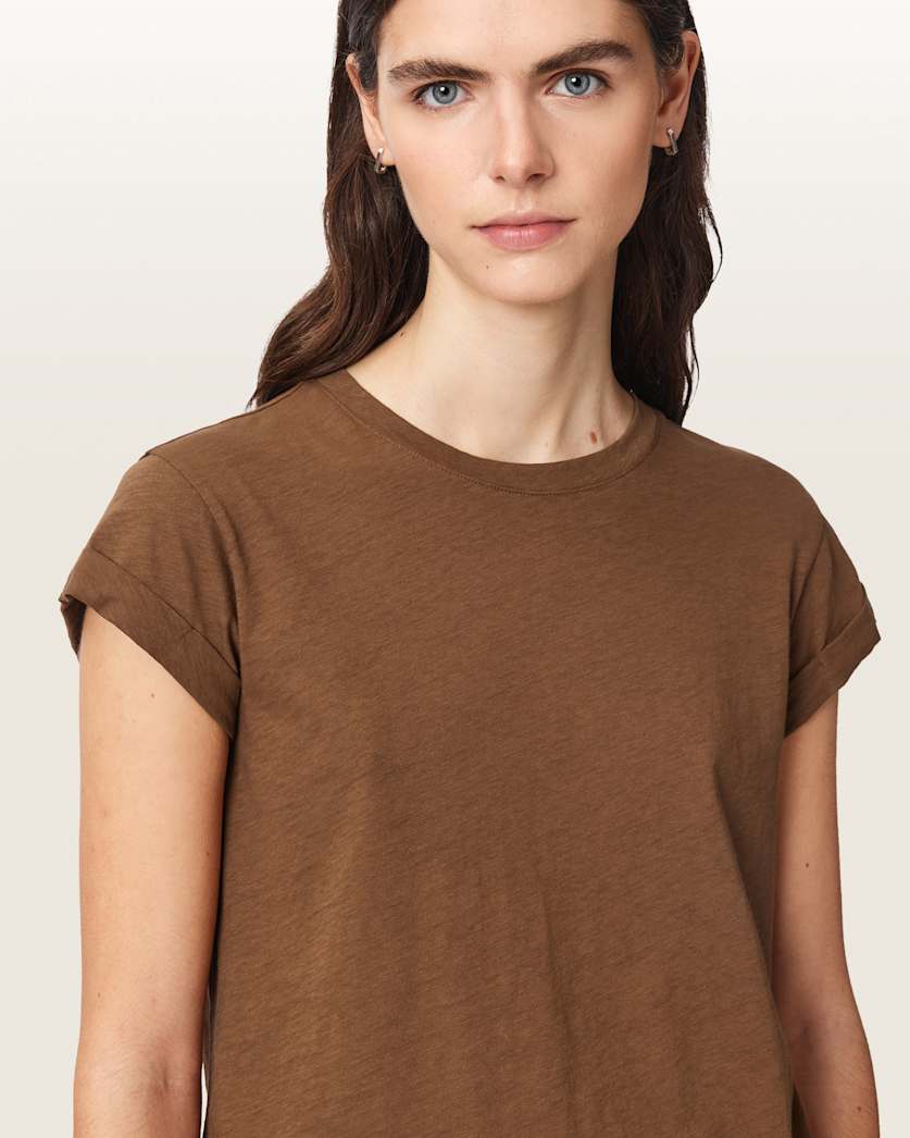Saddle Brown טי שירט קצרה עם צווארון עגול לנשים Anna ALLSAINTS