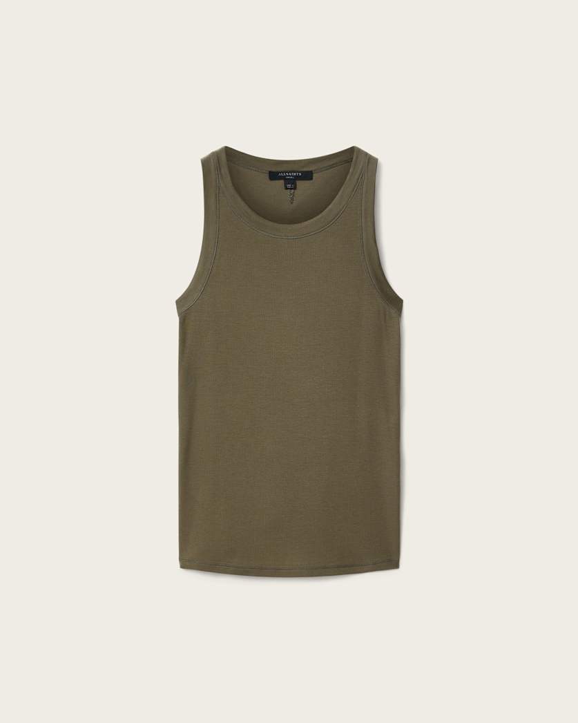 Dark Olive Green גופיה עם צווארון עגול לנשים Rina ALLSAINTS
