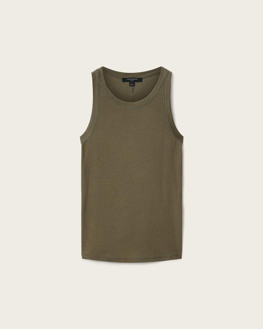 Dark Olive Green גופיה עם צווארון עגול לנשים Rina ALLSAINTS