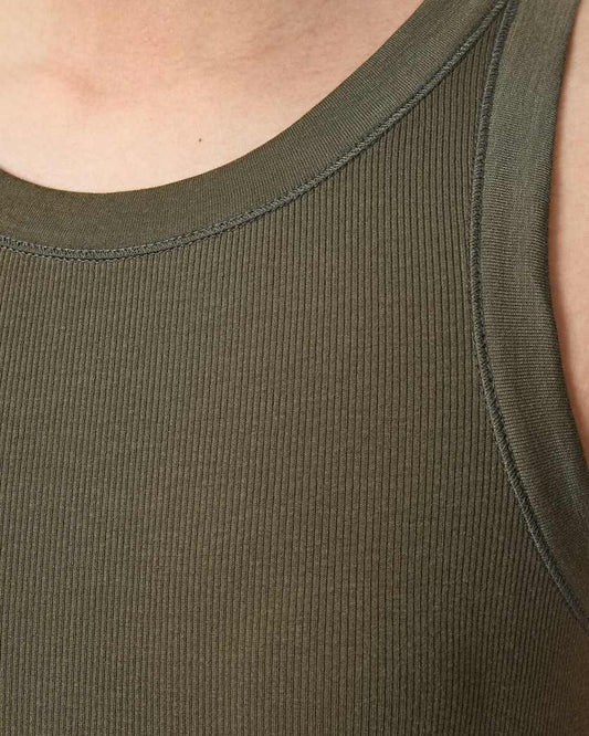 Dark Olive Green גופיה עם צווארון עגול לנשים Rina ALLSAINTS