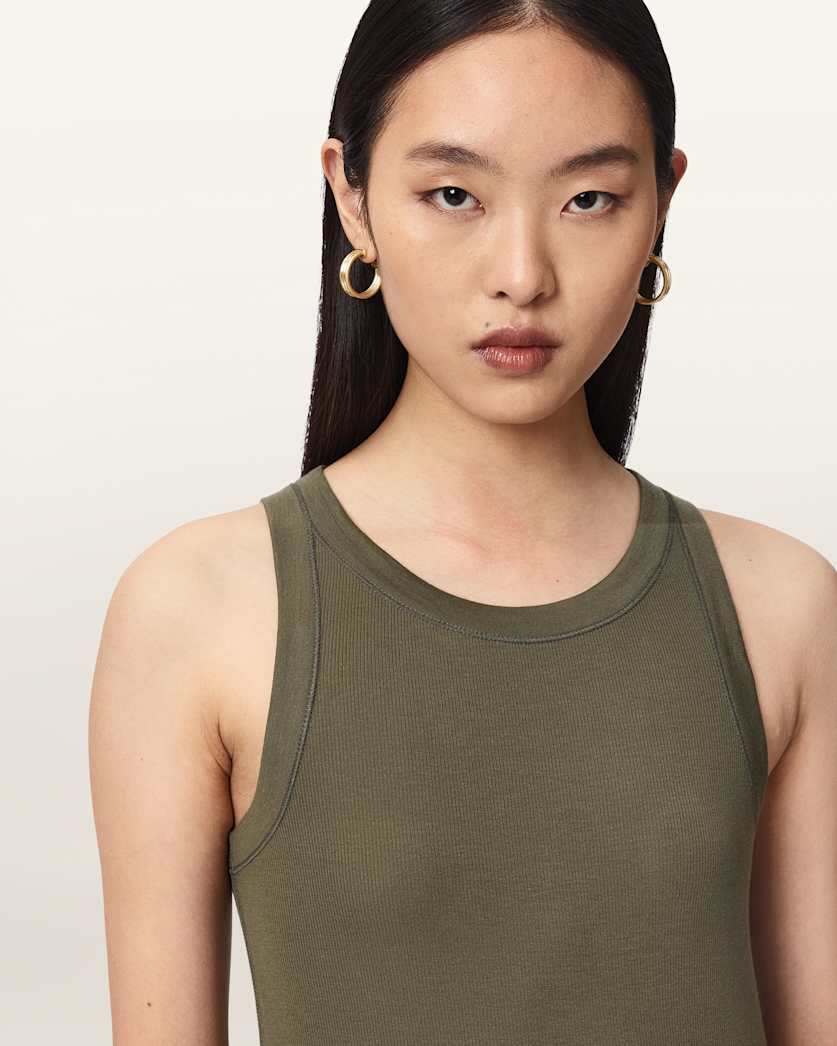 Dark Olive Green גופיה עם צווארון עגול לנשים Rina ALLSAINTS