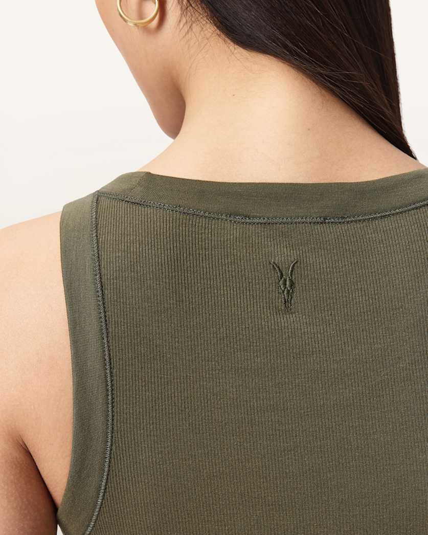 Dark Olive Green גופיה עם צווארון עגול לנשים Rina ALLSAINTS