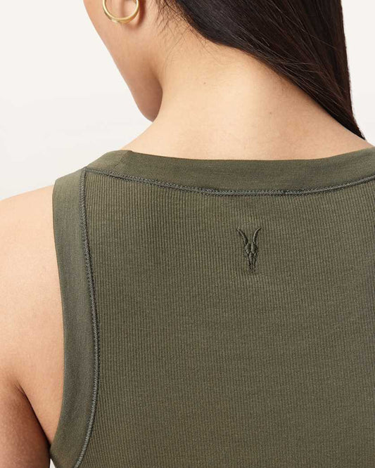 Dark Olive Green גופיה עם צווארון עגול לנשים Rina ALLSAINTS